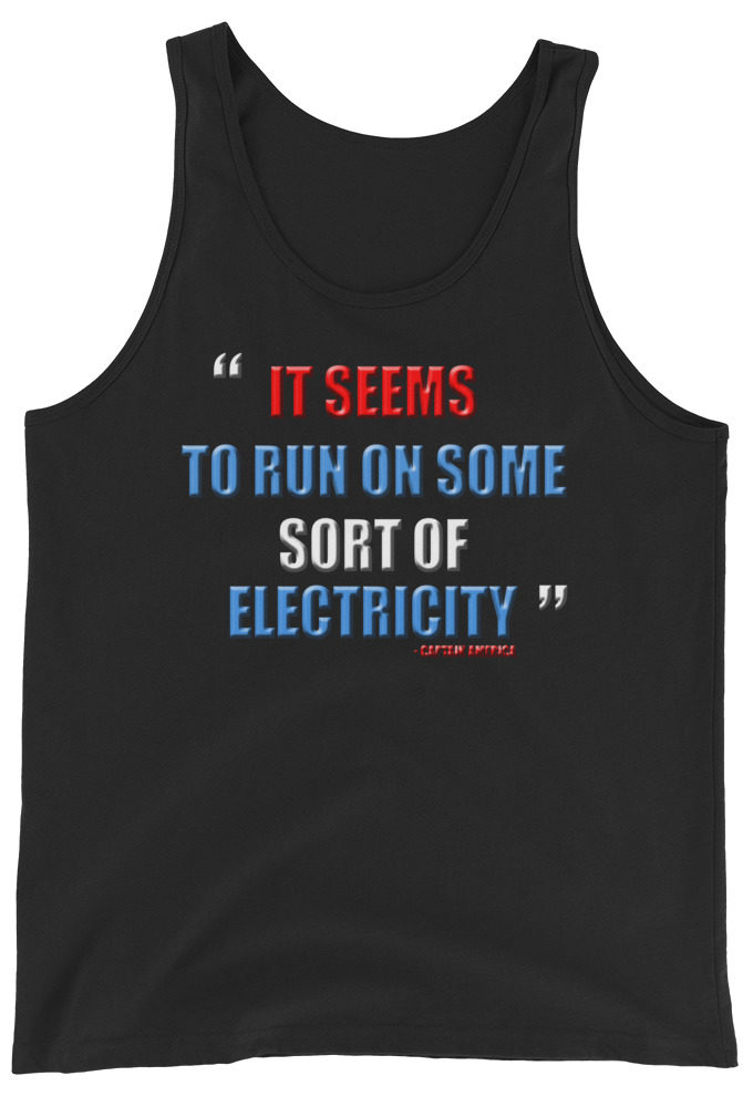 It seems to run on some sort of electricity. Captain America  Unisex Tank Top