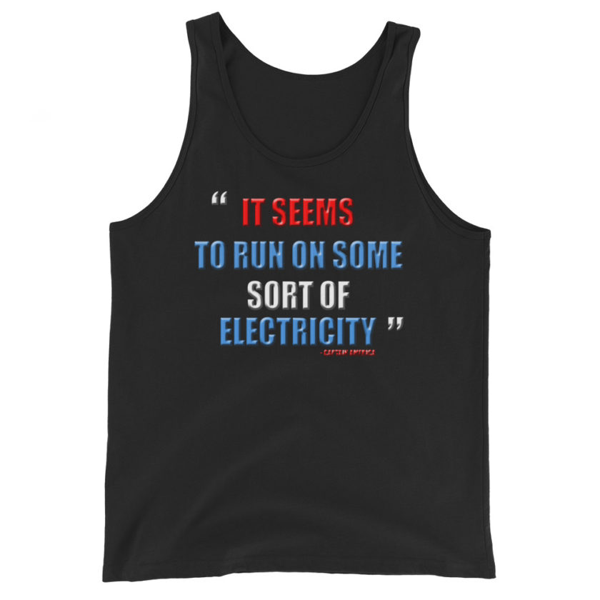 It seems to run on some sort of electricity. Captain America  Unisex Tank Top