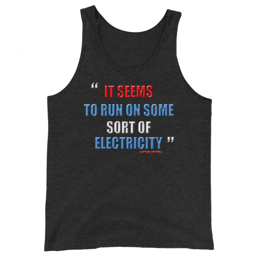 It seems to run on some sort of electricity. Captain America  Unisex Tank Top - Image 4