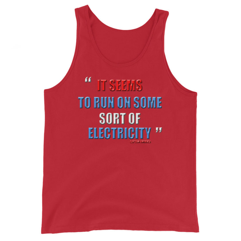 It seems to run on some sort of electricity. Captain America  Unisex Tank Top - Image 3