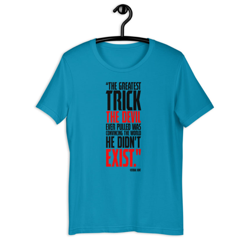 The greatest trick the Devil ever pulled was convincing the world he didn't exist. - Verbal Kint, The Usual Suspects Short-Sleeve Unisex T-Shirt - Image 4