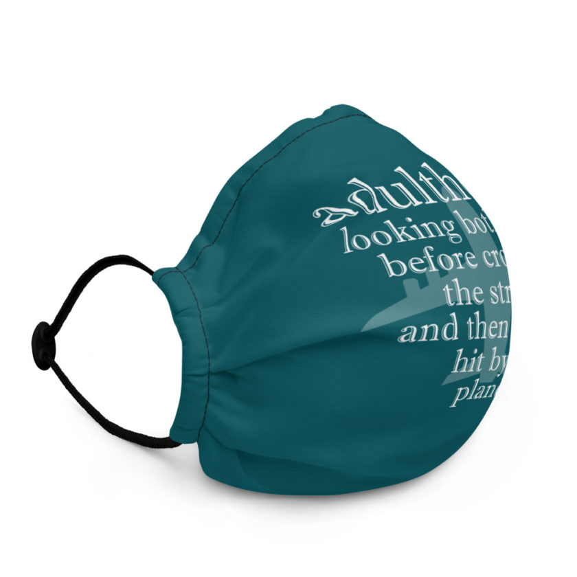 Adulthood: Looking both ways before crossing the street and then being hit by a plane Premium face mask - Image 3