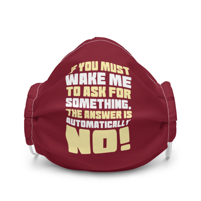 If you must wake me to ask for something the answer is automatically no!  Premium face mask