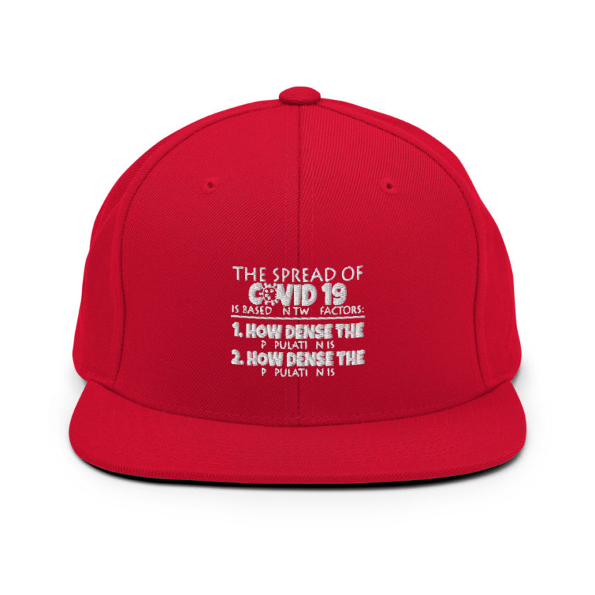 The spread of Covid 19 is based on 2 factors. 1.How dense the population is. 2. how dense the population is. Snapback Hat - Image 12