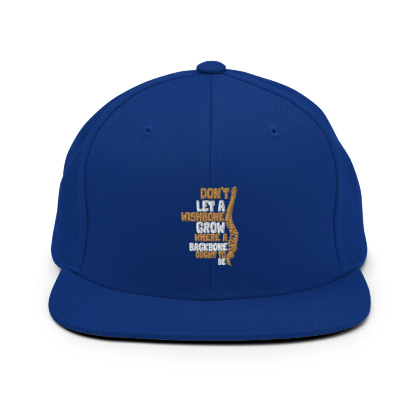 Don't let a wishbone grow where a backbone should be. Snapback Hat - Image 9