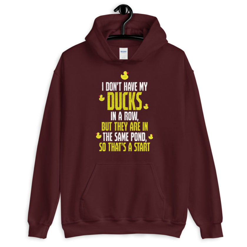 I don't have my ducks in a row, but they are in the same pond, so that's a start.  Unisex Hoodie - Image 4