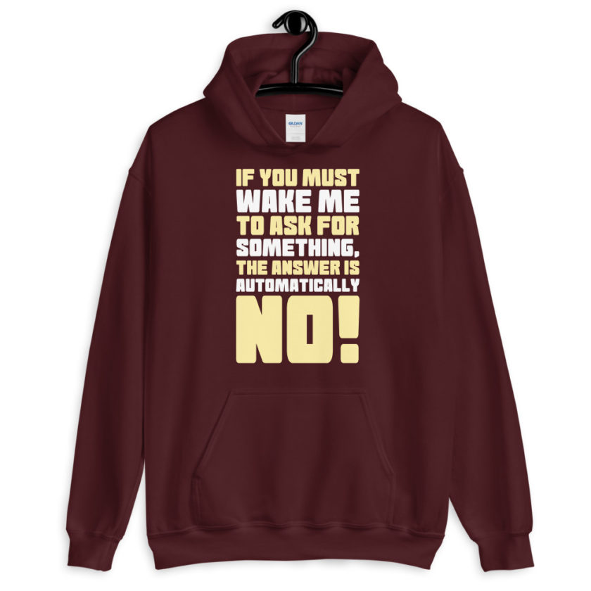 If you must wake me to ask for something the answer is automatically no!  Unisex Hoodie - Image 3