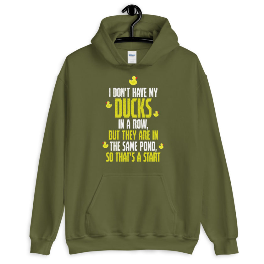 I don't have my ducks in a row, but they are in the same pond, so that's a start.  Unisex Hoodie - Image 8