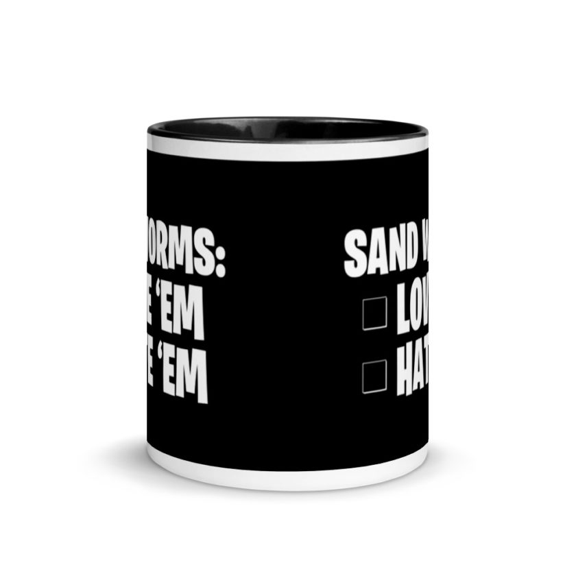 Sand Worms: Love Em Hate em Mug with Color Inside - Image 3
