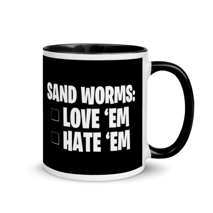 Sand Worms: Love Em Hate em Mug with Color Inside - Image 2