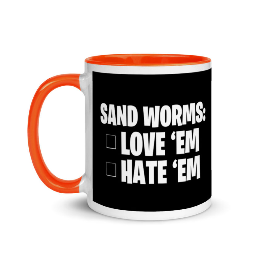 Sand Worms: Love Em Hate em Mug with Color Inside - Image 9