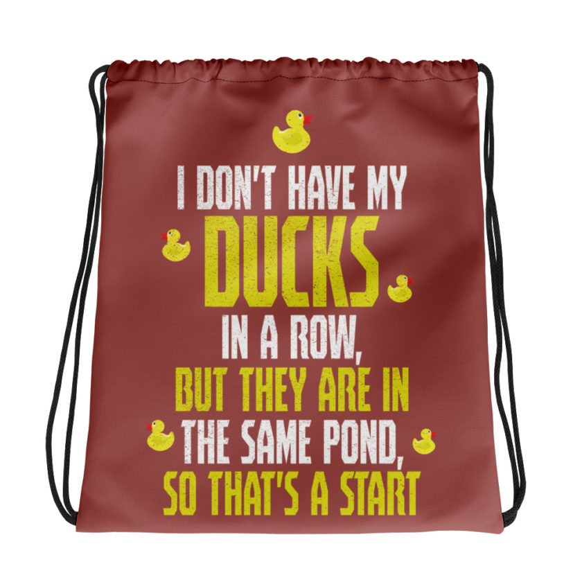 I don't have my ducks in a row, but they are in the same pond, so that's a start.  Drawstring bag