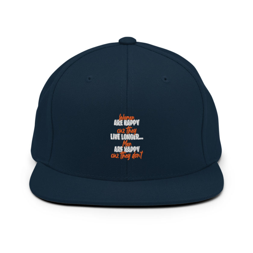 Women are happy cuz they live longer...men are happy cuz they don't Snapback Hat - Image 2