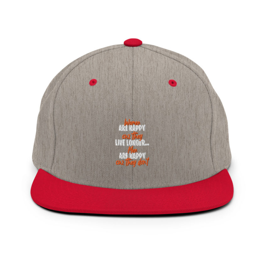 Women are happy cuz they live longer...men are happy cuz they don't Snapback Hat