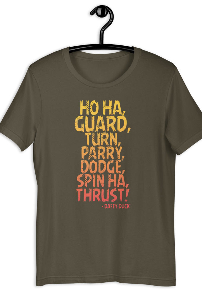Ho ha, guard, turn, parry, dodge, spin ha, thrust! - Daffy Duck Short-Sleeve Unisex T-Shirt