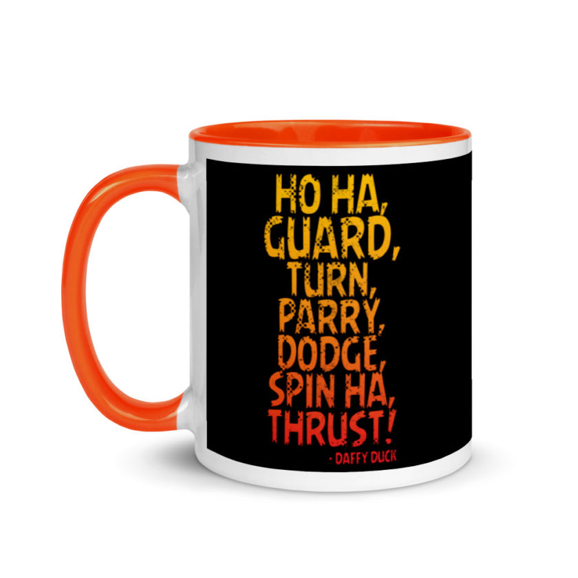 Ho ha, guard, turn, parry, dodge, spin ha, thrust! - Daffy Duck Mug with Color Inside - Image 9
