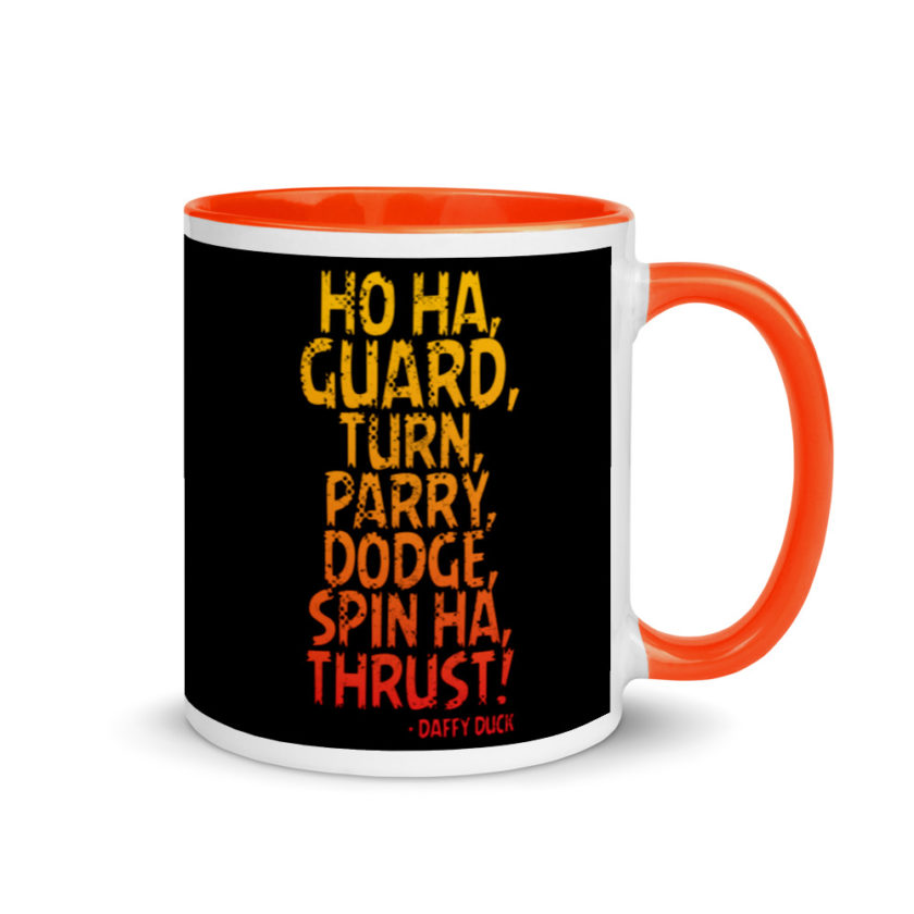 Ho ha, guard, turn, parry, dodge, spin ha, thrust! - Daffy Duck Mug with Color Inside - Image 7