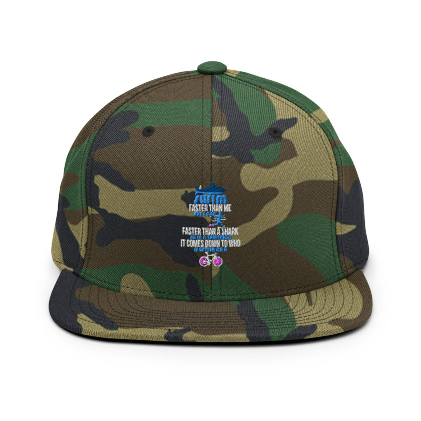 A shark can swim faster than me but I can run faster than a shark so in a triathlon it comes down to the better cyclist Snapback Hat - Image 13