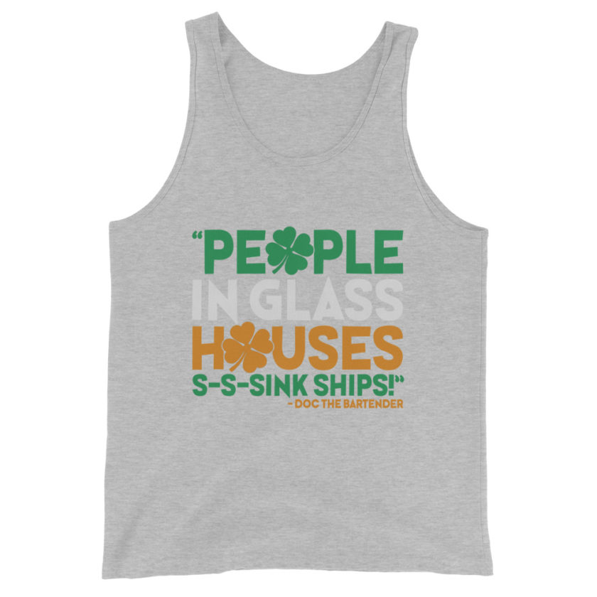 People in glass houses s-s-sink ships! Doc The Bartender Unisex Tank Top - Image 8
