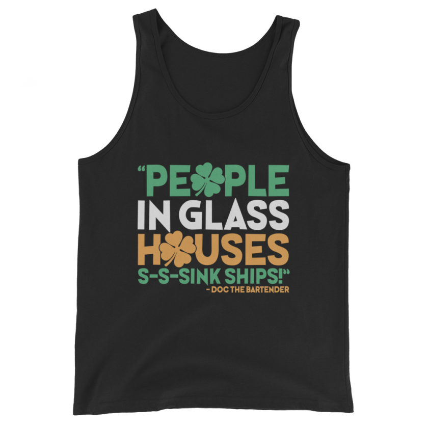 People in glass houses s-s-sink ships! Doc The Bartender Unisex Tank Top - Image 2