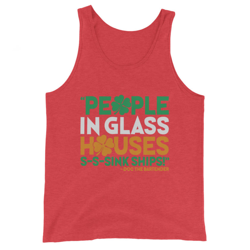 People in glass houses s-s-sink ships! Doc The Bartender Unisex Tank Top - Image 7