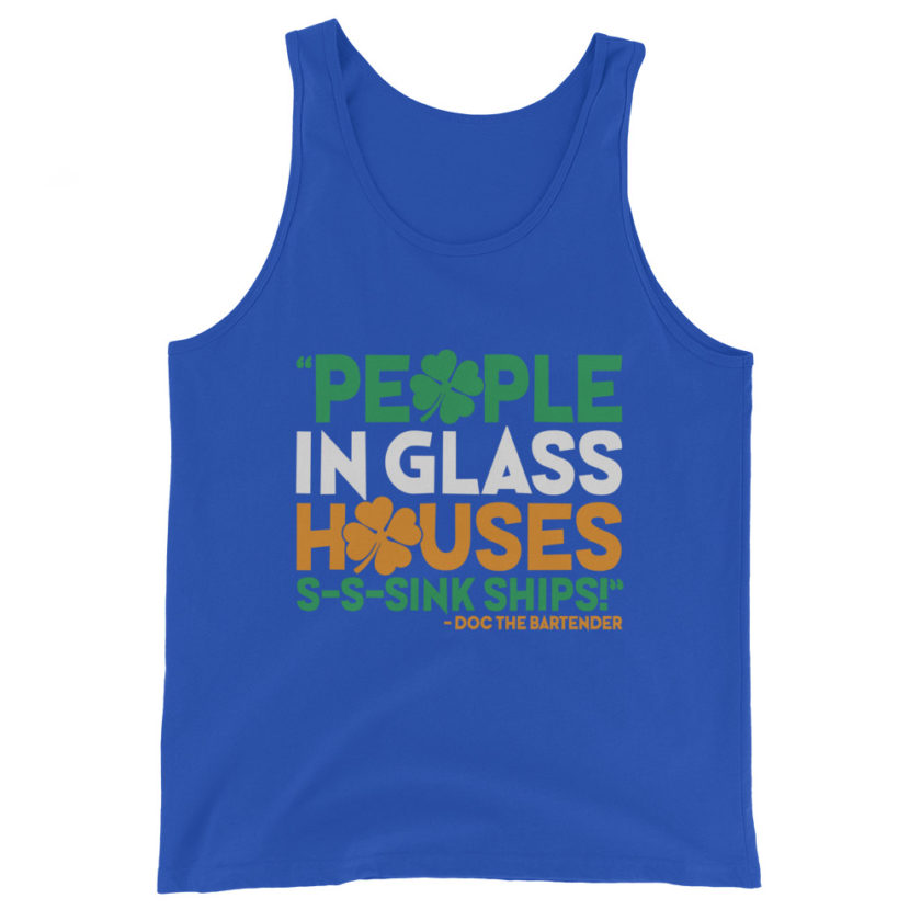 People in glass houses s-s-sink ships! Doc The Bartender Unisex Tank Top - Image 6