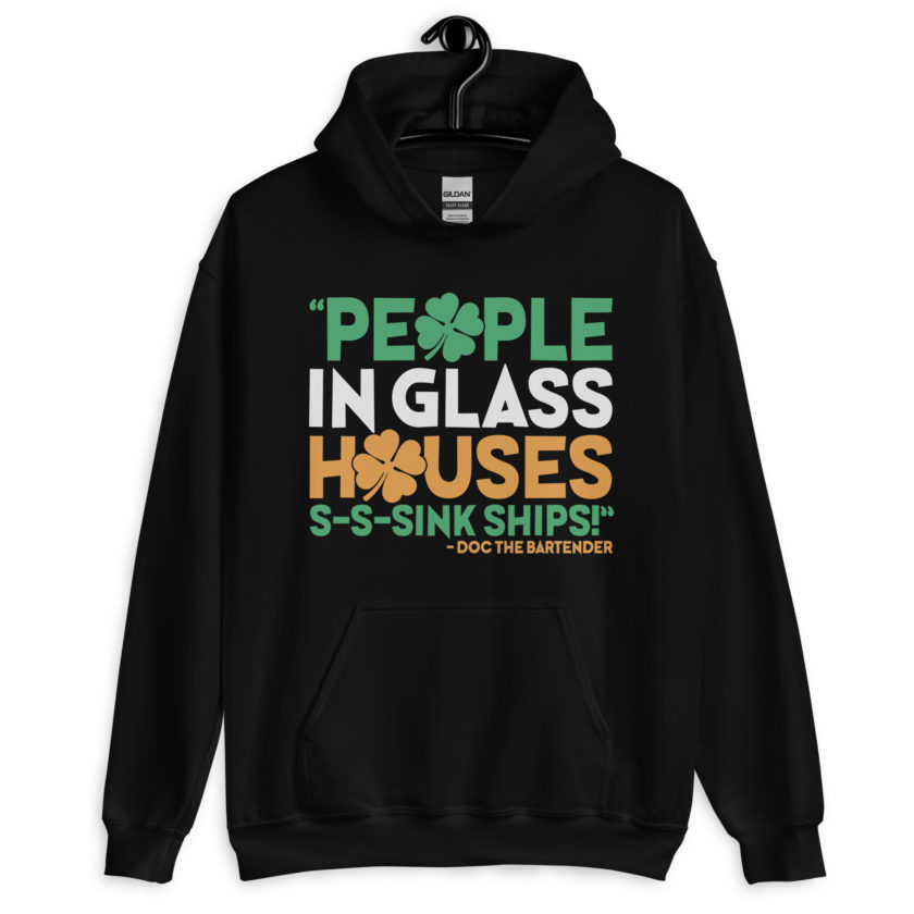 People in glass houses s-s-sink ships! Doc The Bartender Unisex Hoodie - Image 2