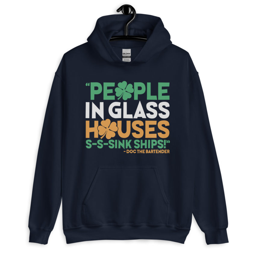 People in glass houses s-s-sink ships! Doc The Bartender Unisex Hoodie - Image 3