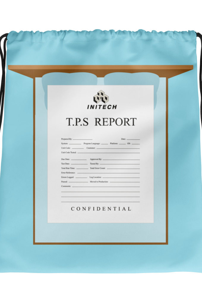 TPS reports with a cover sheet, Office Space Drawstring bag