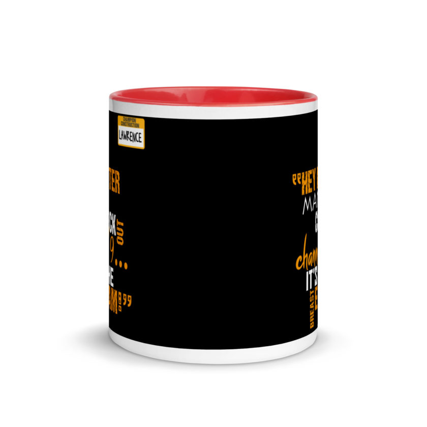Hey Peter man, check out channel 9...its the breast exam! - Lawrence, Office Space Mug with Color Inside - Image 5