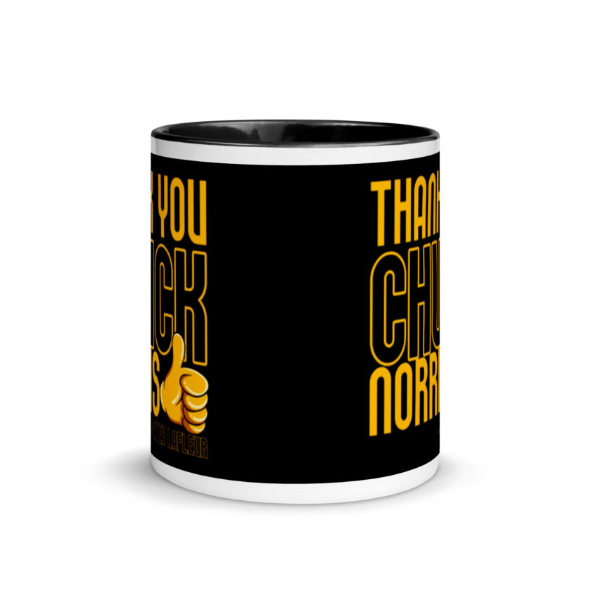 Thank you Chuck Norris. -Peter LaFleur, Dodgeball Mug with Color Inside - Image 3