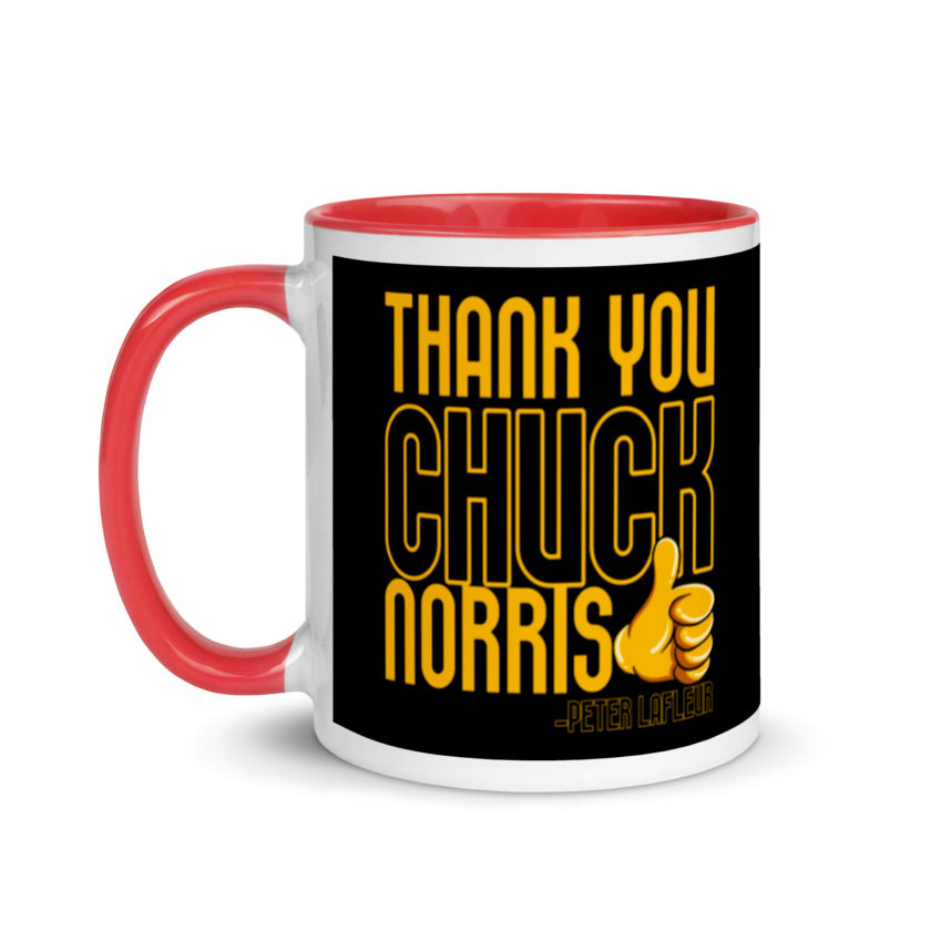 Thank you Chuck Norris. -Peter LaFleur, Dodgeball Mug with Color Inside - Image 7
