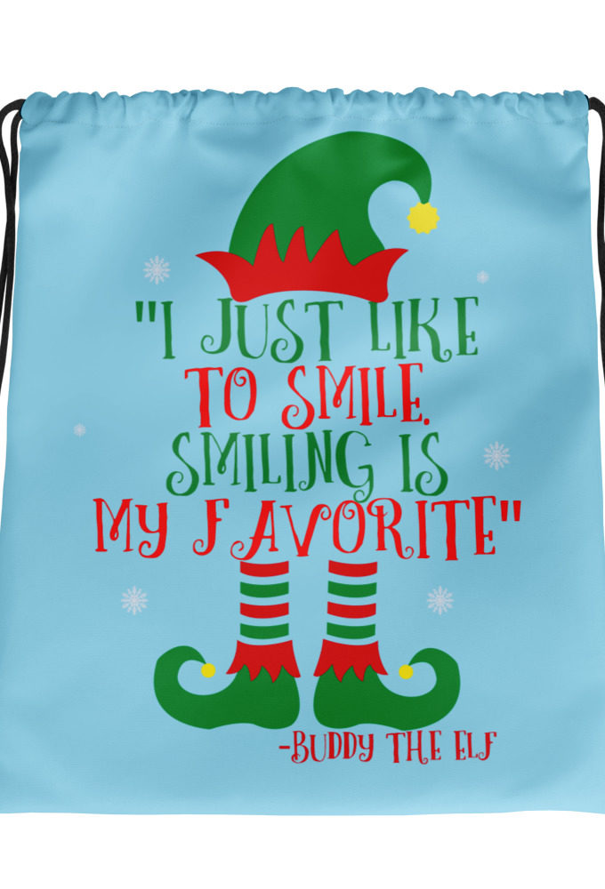 I just like to smile. Smiling is my favorite -Buddy the Elf, Elf Drawstring bag