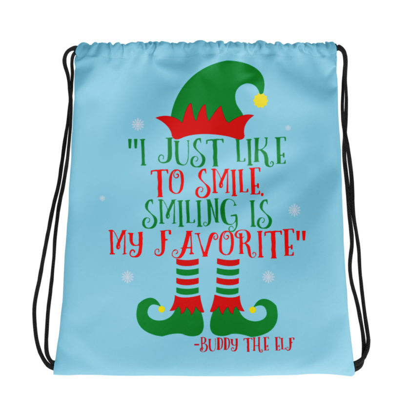 I just like to smile. Smiling is my favorite -Buddy the Elf, Elf Drawstring bag