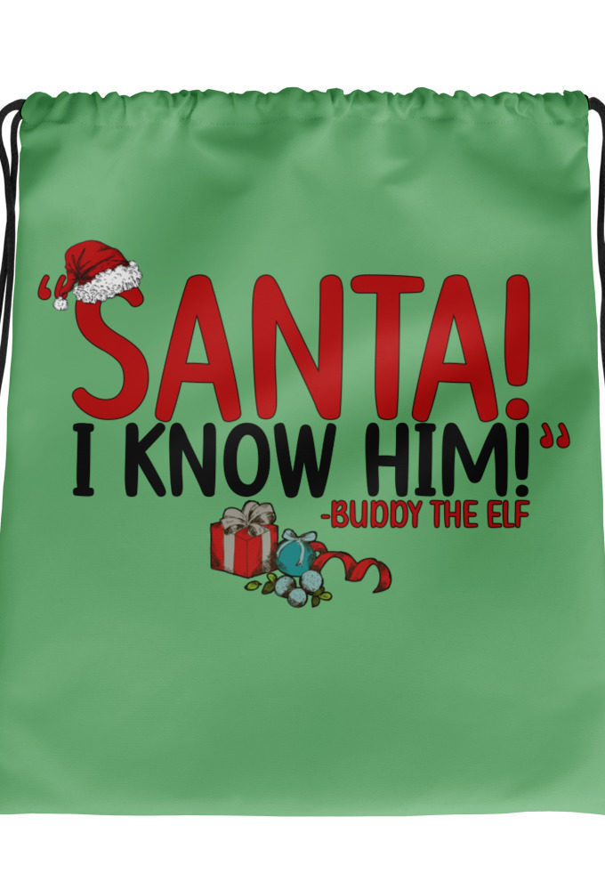 Santa! I know him! -Buddy the Elf, Elf Drawstring bag