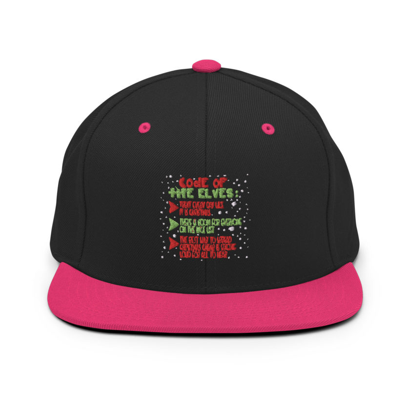 Code of the Elves: treat every day like it is Christmas, There is room for everyone on the nice list, the best way to spread Christmas cheer is singing loud for all to hear - Elf Snapback Hat - Image 5