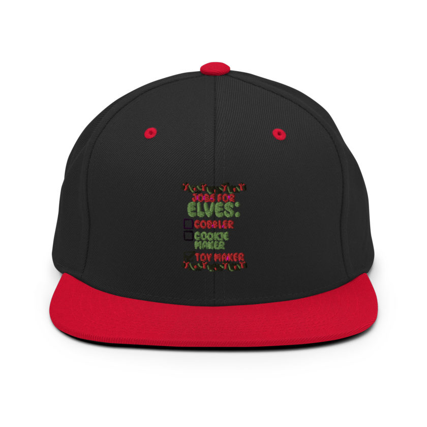 Jobs for elves: cobbler, cookie maker, toy maker - Elf Snapback Hat - Image 4