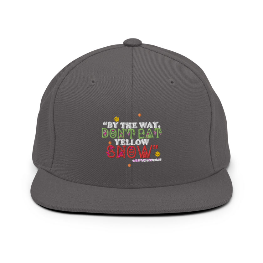 By the way, don't eat yellow snow. -Leon the Snowman, Elf Snapback Hat - Image 14