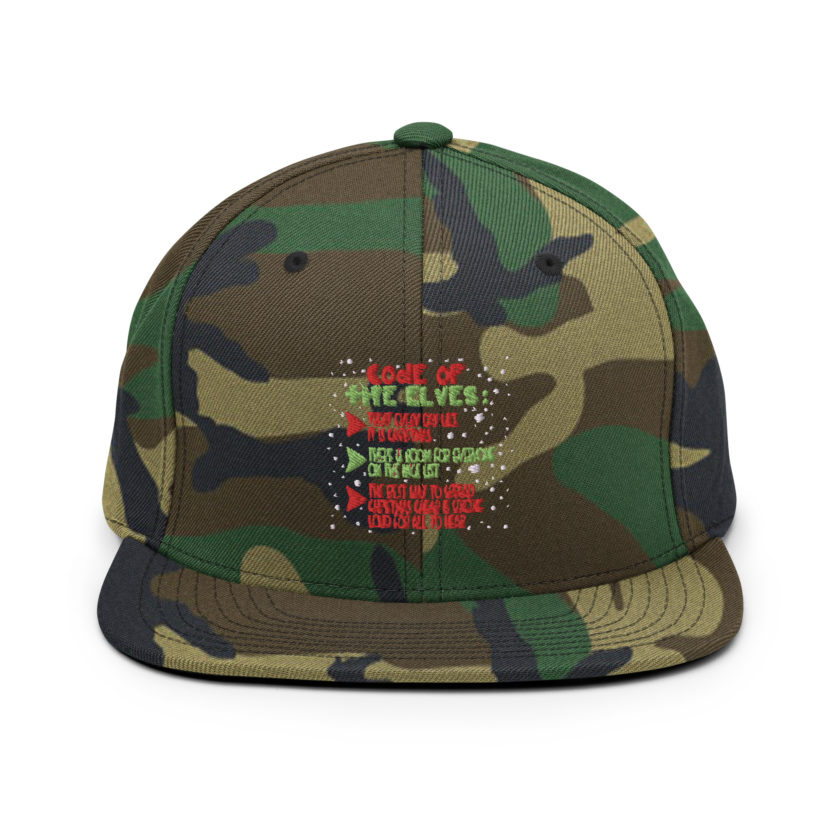 Code of the Elves: treat every day like it is Christmas, There is room for everyone on the nice list, the best way to spread Christmas cheer is singing loud for all to hear - Elf Snapback Hat - Image 13