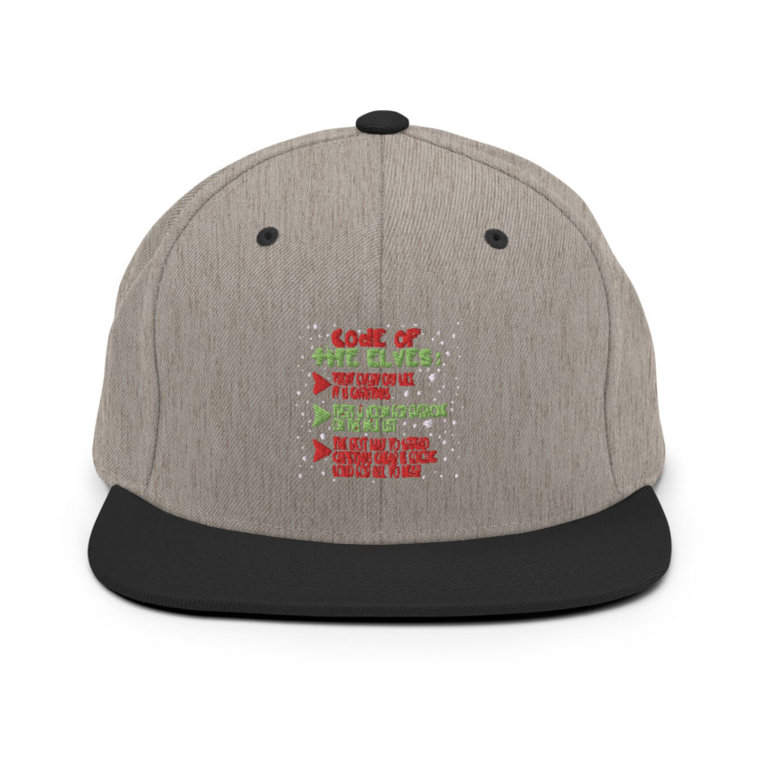 Code of the Elves: treat every day like it is Christmas, There is room for everyone on the nice list, the best way to spread Christmas cheer is singing loud for all to hear - Elf Snapback Hat - Image 16