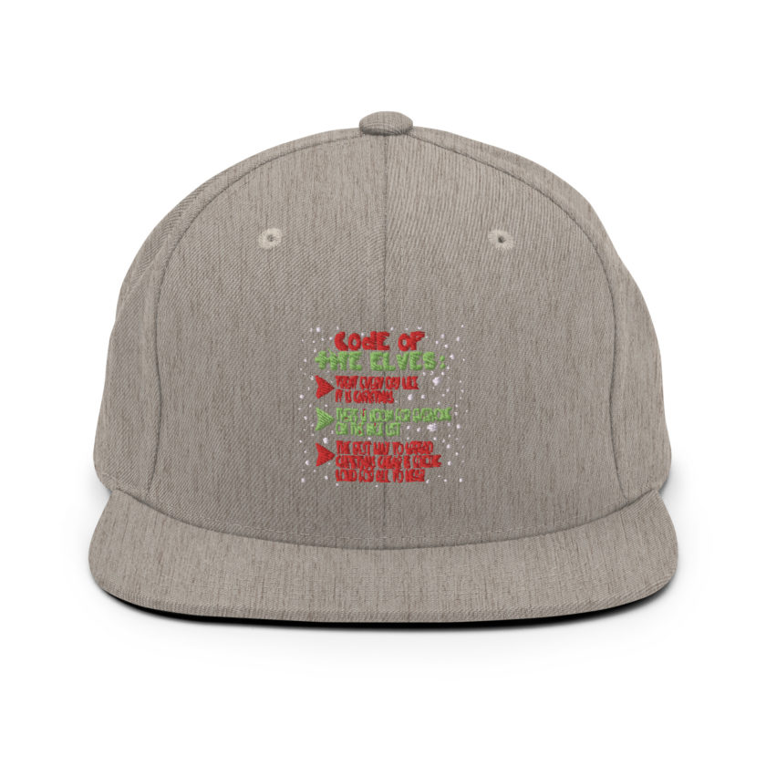 Code of the Elves: treat every day like it is Christmas, There is room for everyone on the nice list, the best way to spread Christmas cheer is singing loud for all to hear - Elf Snapback Hat - Image 19