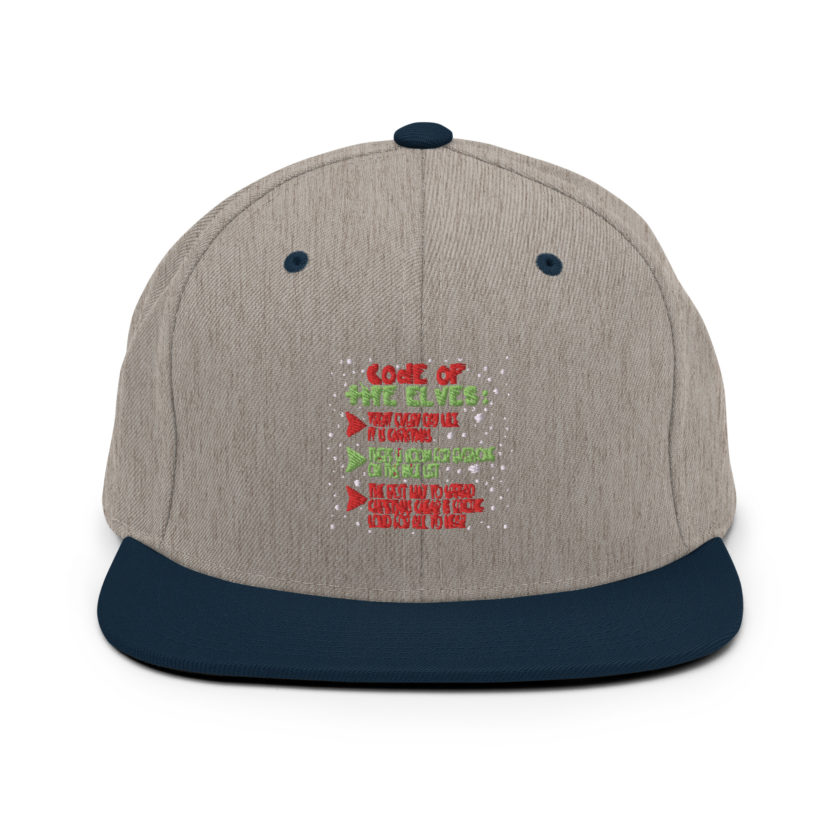 Code of the Elves: treat every day like it is Christmas, There is room for everyone on the nice list, the best way to spread Christmas cheer is singing loud for all to hear - Elf Snapback Hat - Image 17