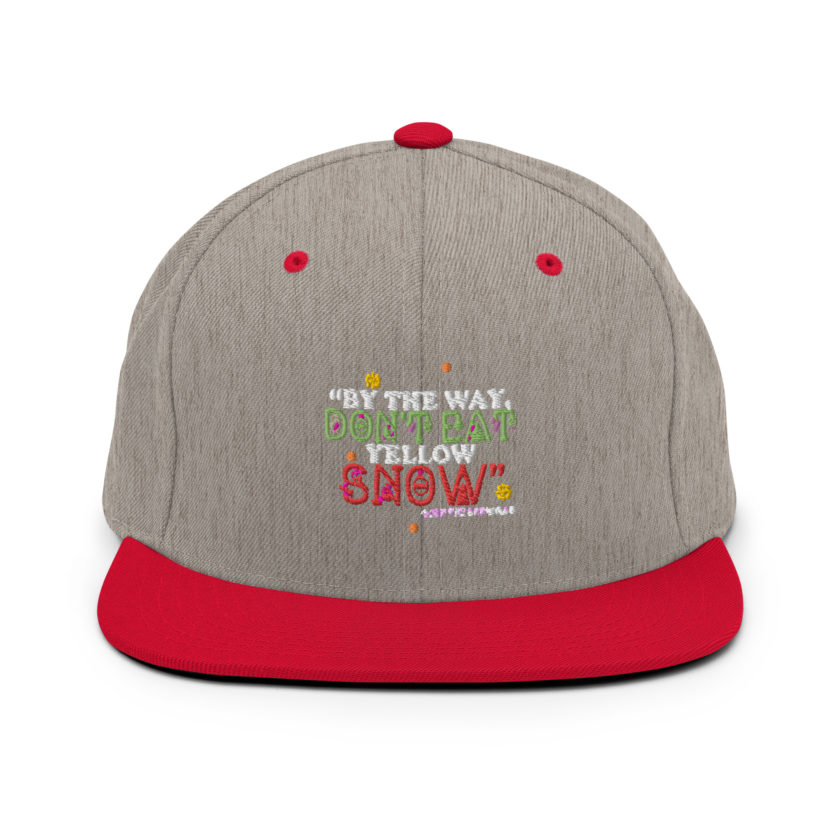 By the way, don't eat yellow snow. -Leon the Snowman, Elf Snapback Hat - Image 18