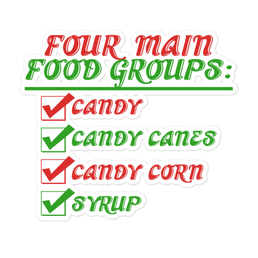 Four main food groups: candy, candy canes, candy corn, syrup -Elf Bubble-free stickers - Image 3