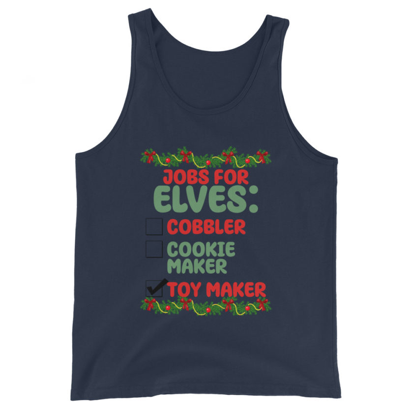 Jobs for elves: cobbler, cookie maker, toy maker - Elf Unisex Tank Top - Image 2