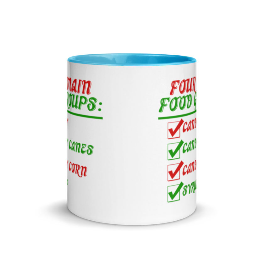 Four main food groups: candy, candy canes, candy corn, syrup -Elf Mug with Color Inside - Image 11