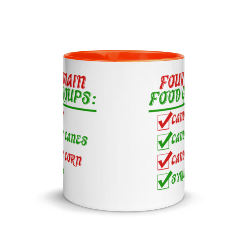 Four main food groups: candy, candy canes, candy corn, syrup -Elf Mug with Color Inside - Image 8