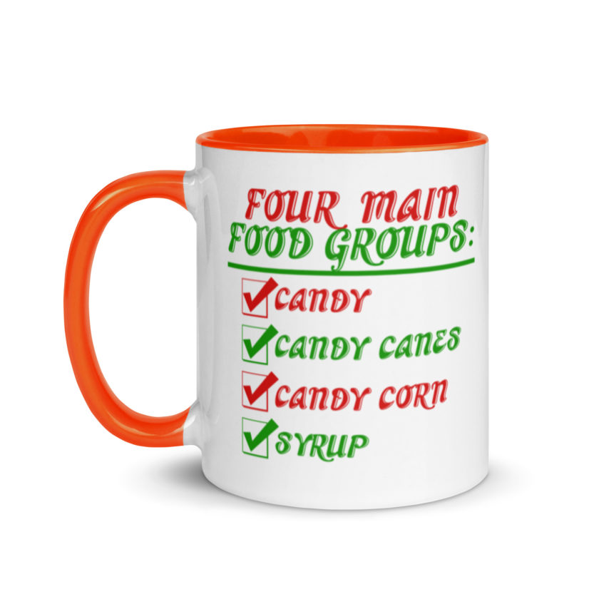 Four main food groups: candy, candy canes, candy corn, syrup -Elf Mug with Color Inside - Image 9