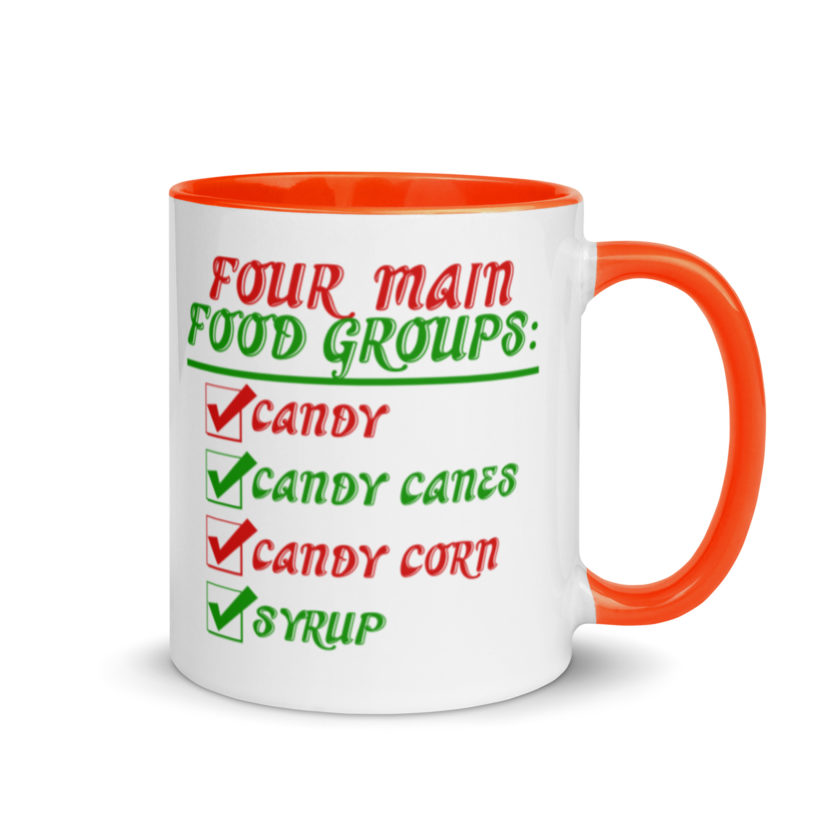 Four main food groups: candy, candy canes, candy corn, syrup -Elf Mug with Color Inside - Image 7