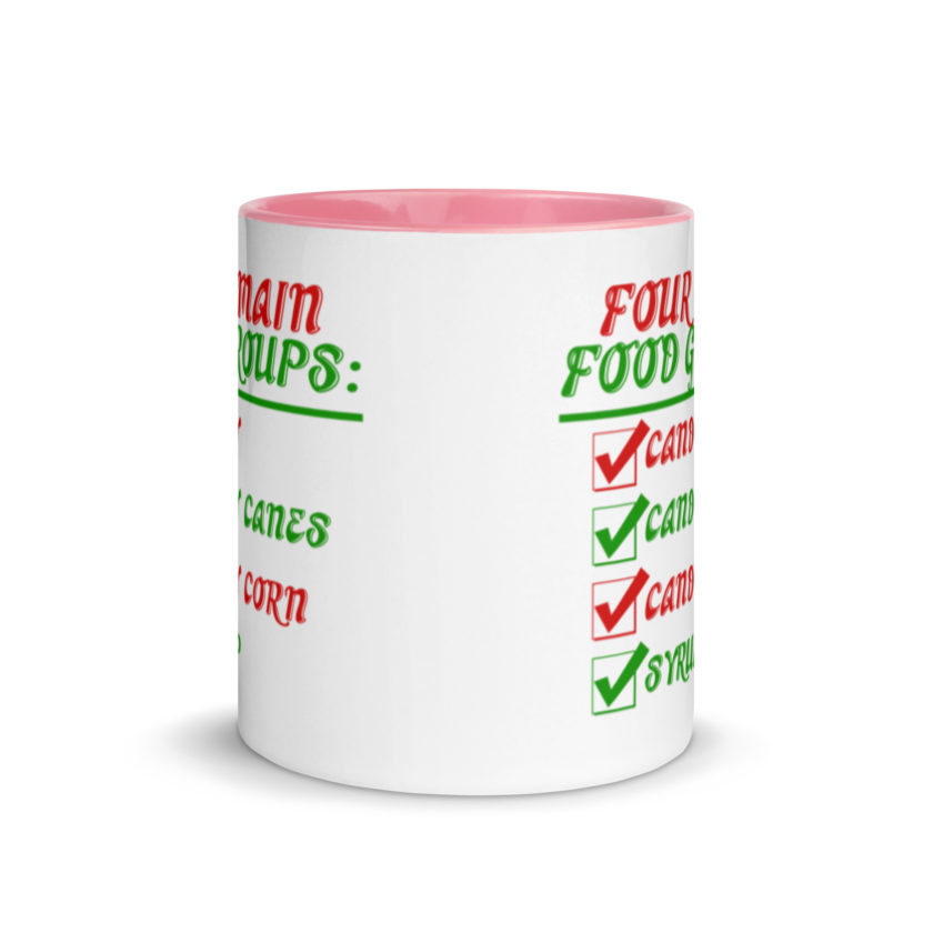 Four main food groups: candy, candy canes, candy corn, syrup -Elf Mug with Color Inside - Image 14